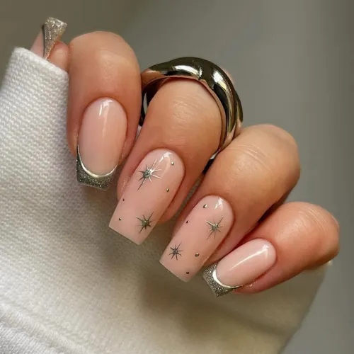 French & Glitter Nails